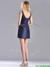 Hot Sale Square Handcrafted Flower Short Dama Dress in Navy Blue