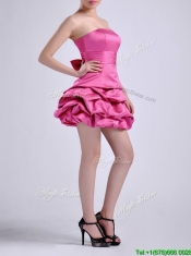Latest A Line Bubble and Bowknot Taffeta Prom Dress in Hot Pink