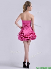 Latest A Line Bubble and Bowknot Taffeta Prom Dress in Hot Pink
