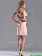 Latest Beaded and Ruffled Pink Prom Dress with Criss Cross