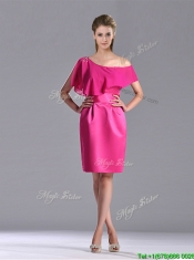 Latest Column One Shoulder Hot Pink Dama Dress with Zipper Up