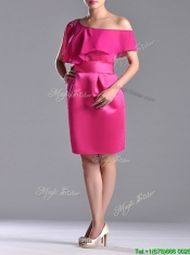 Latest Column One Shoulder Hot Pink Dama Dress with Zipper Up