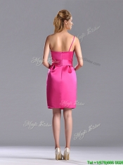 Latest Column One Shoulder Hot Pink Dama Dress with Zipper Up