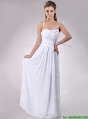 Latest Handcrafted Flower White Prom Dress with Spaghetti Straps