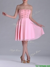 Latest Side Zipper Strapless Pink Short Prom Dress with Beaded Bodice