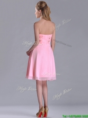 Latest Side Zipper Strapless Pink Short Prom Dress with Beaded Bodice