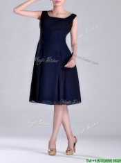 Latest Square Empire Chiffon Navy Blue Prom Dress with Ruching
