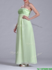 Latest Strapless Yellow Green Chiffon Prom Dress in Ankle Length