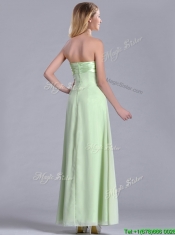 Latest Strapless Yellow Green Chiffon Prom Dress in Ankle Length