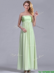 Latest Strapless Yellow Green Chiffon Prom Dress in Ankle Length
