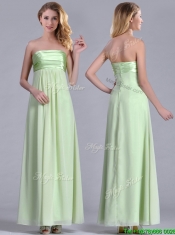 Latest Strapless Yellow Green Chiffon Prom Dress in Ankle Length
