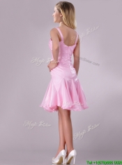 Lovely Beaded Bust Straps Short Prom Dress in Baby Pink