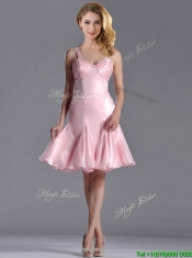 Lovely Beaded Bust Straps Short Prom Dress in Baby Pink