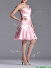 Lovely Beaded Bust Straps Short Prom Dress in Baby Pink