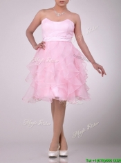 Lovely Empire Baby Pink Knee Length Prom Dress with Ruffles