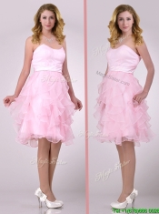 Lovely Empire Baby Pink Knee Length Prom Dress with Ruffles
