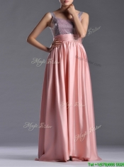 Lovely Empire Straps Zipper Up Peach Prom Dress with Sequins