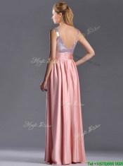 Lovely Empire Straps Zipper Up Peach Prom Dress with Sequins