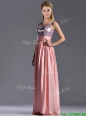 Lovely Empire Straps Zipper Up Peach Prom Dress with Sequins