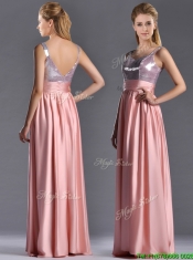 Lovely Empire Straps Zipper Up Peach Prom Dress with Sequins