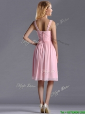 Lovely Empire V Neck Baby Pink Short Prom Dress with Beading