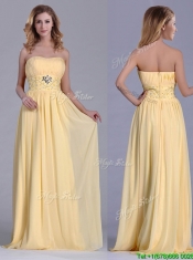 Lovely Empire Yellow Long Prom Dress with Beading and Ruching