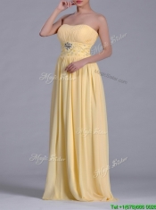 Lovely Empire Yellow Long Prom Dress with Beading and Ruching