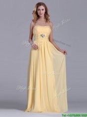 Lovely Empire Yellow Long Prom Dress with Beading and Ruching