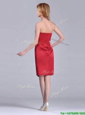 Low Price Red Column Satin Knee Length Prom Dress with Ruffles