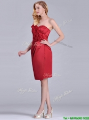 Low Price Red Column Satin Knee Length Prom Dress with Ruffles