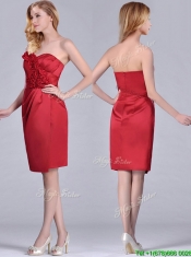 Low Price Red Column Satin Knee Length Prom Dress with Ruffles