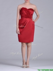 Low Price Red Column Satin Knee Length Prom Dress with Ruffles