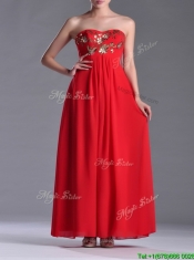Luxurious Applique with Sequins Red Prom Dress in Ankle Length