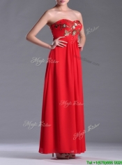 Luxurious Applique with Sequins Red Prom Dress in Ankle Length