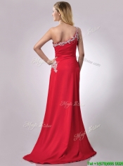 Luxurious Beaded Decorated One Shoulder and High Slit Prom Dress with Brush Train