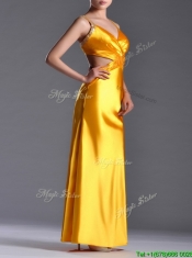 Luxurious Beaded Decorated Straps Criss Cross Prom Dress in Gold