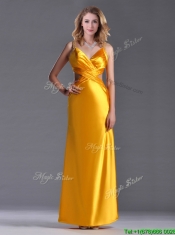 Luxurious Beaded Decorated Straps Criss Cross Prom Dress in Gold