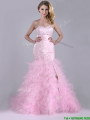 Luxurious Ruffled Taffeta and Tulle Prom Dress with Beading and Sequins