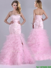 Luxurious Ruffled Taffeta and Tulle Prom Dress with Beading and Sequins