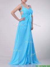 Luxurious Straps Criss Cross Beaded Long Prom Dress in Baby Blue