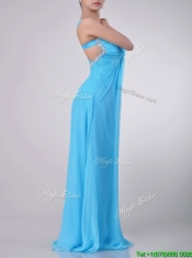 Luxurious Straps Criss Cross Beaded Long Prom Dress in Baby Blue