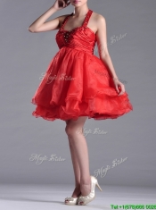 Modern Beaded Decorated Top and Halter Top Prom Dress in Organza