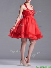 Modern Beaded Decorated Top and Halter Top Prom Dress in Organza
