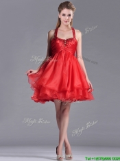 Modern Beaded Decorated Top and Halter Top Prom Dress in Organza