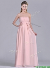 Modern Chiffon Handcrafted Flowers Long Prom Dress in Baby Pink
