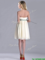 Modern Empire Light Yellow Prom Dress with Ruching and Belt