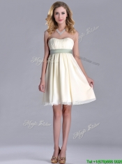Modern Empire Light Yellow Prom Dress with Ruching and Belt