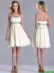 Modern Empire Light Yellow Prom Dress with Ruching and Belt