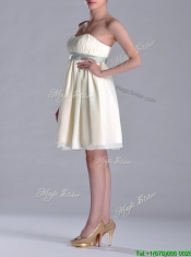 Modern Empire Light Yellow Prom Dress with Ruching and Belt