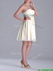 Modern Empire Light Yellow Prom Dress with Ruching and Belt